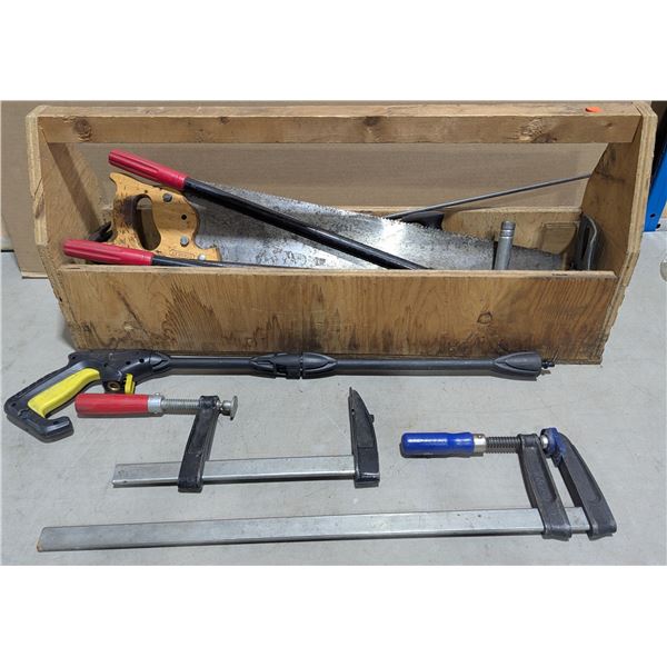 Large Wooden Tool Box with Clamps