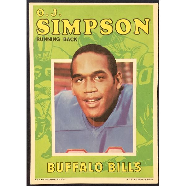 1971 TOPPS NFL FOOTBALL PIN-UP POSTER O.J. SIMPSON (HOF)