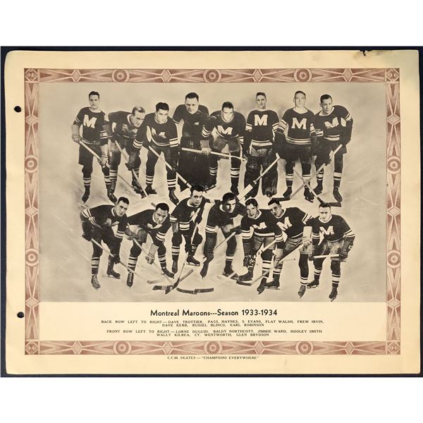 CCM HOCKEY PROMOTIONAL - 1933-34 MONTREAL MAROONS
