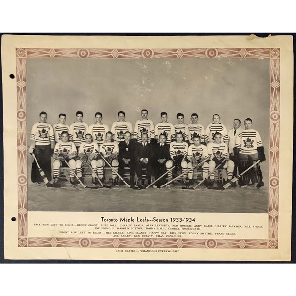 CCM HOCKEY PROMOTIONAL - 1933-34 TORONTO MAPLE LEAFS