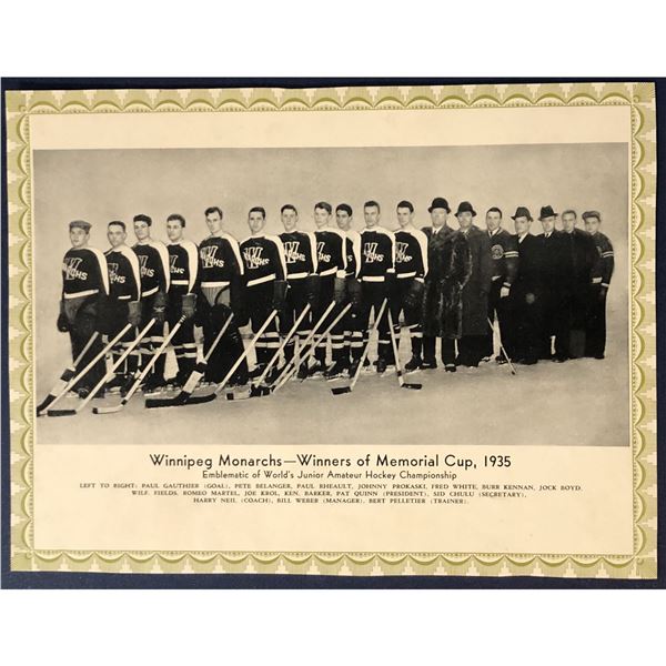 CCM HOCKEY PROMOTIONAL - 1935 WINNIPEG MONARCHS MEMORIAL CUP CHAMPS
