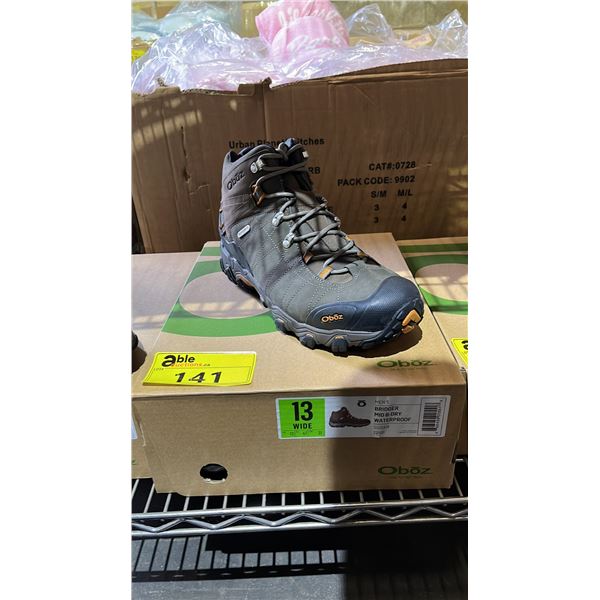 *NEW* PAIR OF OBOZ MEN'S BRIDGER MID B-DRY WATERPROOF HIKING BOOTS: SIZE 13.5 WIDE