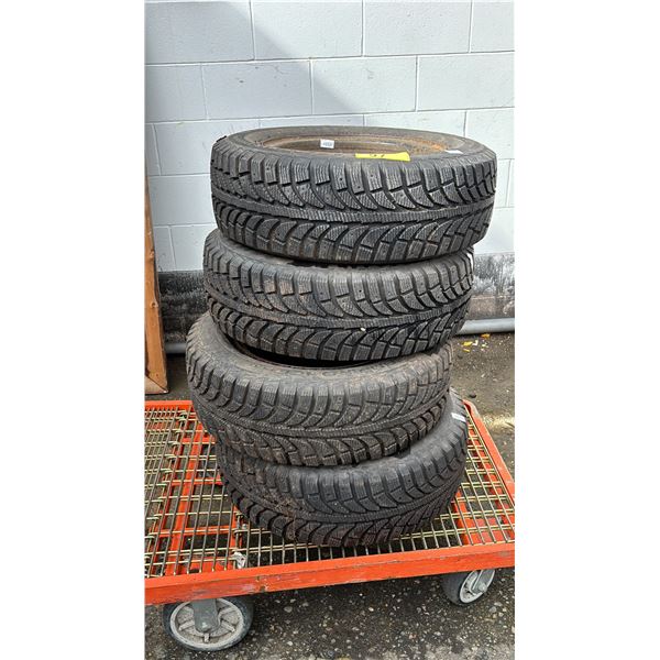 SET OF 4 GT RADIAL CHAMPIRO ICE PRO 205/65R15 TIRES MOUNTED ON 5 BOLT METAL RIMS