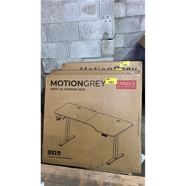 MOTION GREY ERGO 2 XL STANDING DESK: 63" LIGHT BROWN TOP WHITE FRAME *IN BOX*