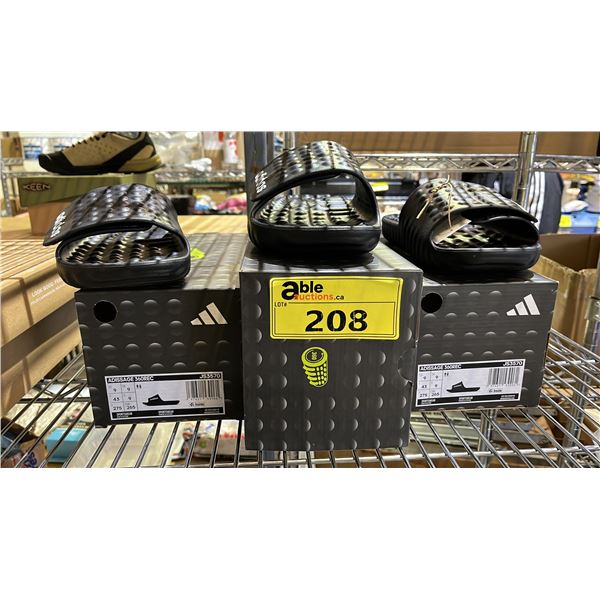 (3) PAIRS OF ADIDAS ADDISSAGE 360REC SLIDES: SIZE 11 & (2) SIZE 9
