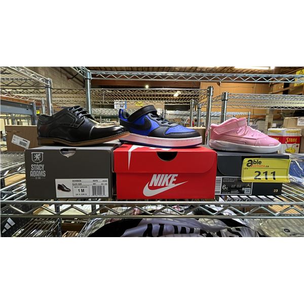 STACY ADAMS BOYS SIZE 1M DICKINSON SHOES, BOY'S SIZE 3Y NIKE RUNNERS & GIRLS SIZE 6C JORDAN MAX