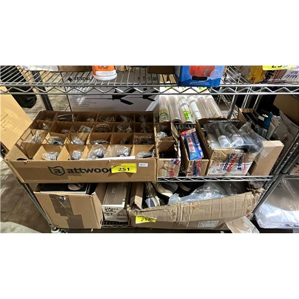 SHELF OF *NEW* GAS CAPS, SPEEDSEW GLUE, MERCEDEZ BENZ PRIMER STICKS, SPINE TUNER WHEEL LUGBOLTS &