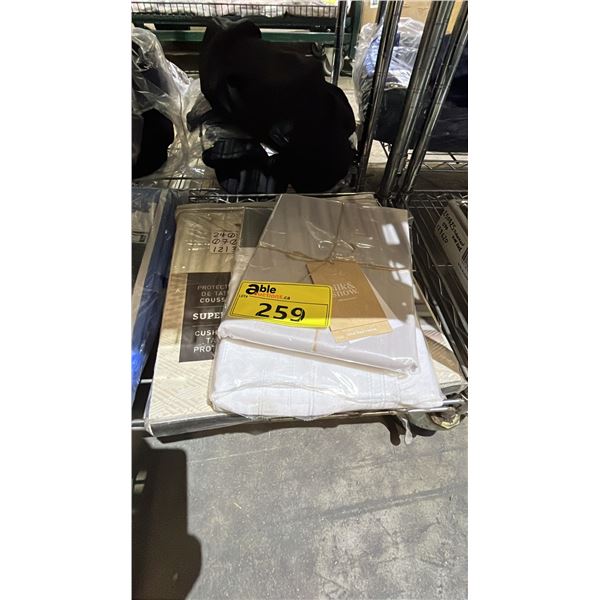 52" X 70" PADDED TABLECLOTH, 58" X 84" TRENDEX TABLECLOTH & KING SIZE COTTON SHAM SET