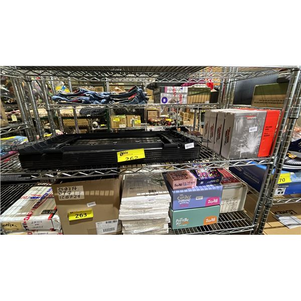 SHELF OF PLASTIC SEEDING TRAYS, WELD-MATE WELDING WIRE & MORE