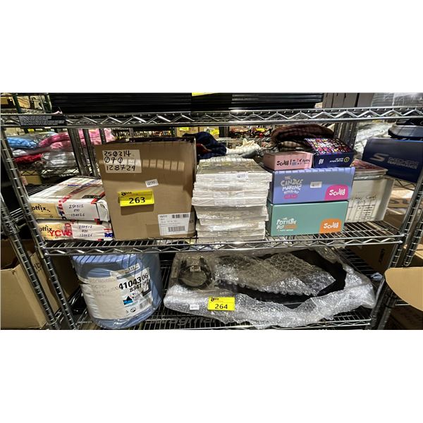 SHELF OF LETTER SIZE FILE FOLDERS BOX OF PURPLE 2" BINDERS, CANDLE MAKING POTTERY KITS & MORE