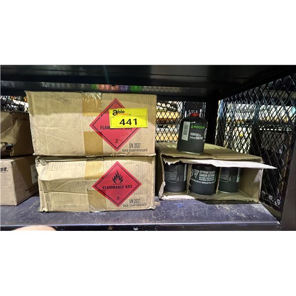 (3) BOXES OF WOODS ISOBUTANE FUEL
