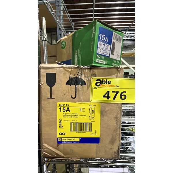 BOX OF SQUARE D 15 AMP CIRCUIT BREAKERS