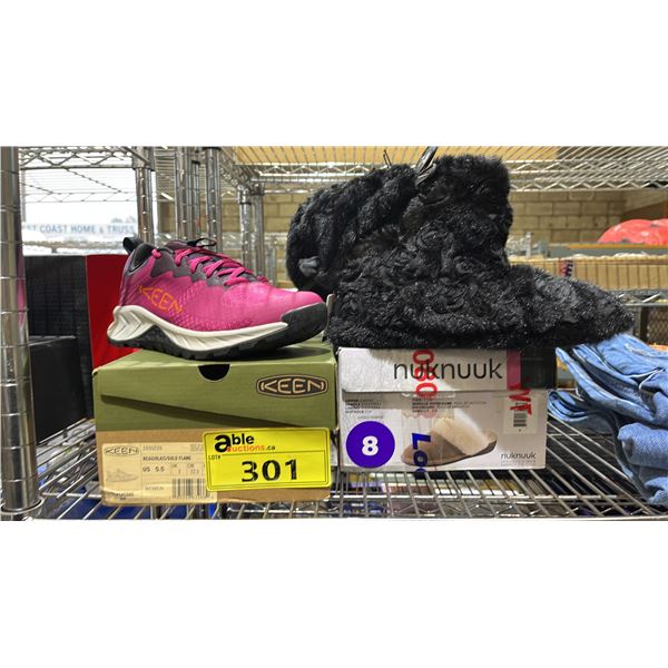 KEEN WOMEN'S PINK SIZE 5.5 VERACORE WP SNEAKERS & ARDENE BLACK SIZE 7-8 SLIPPER BOOTS