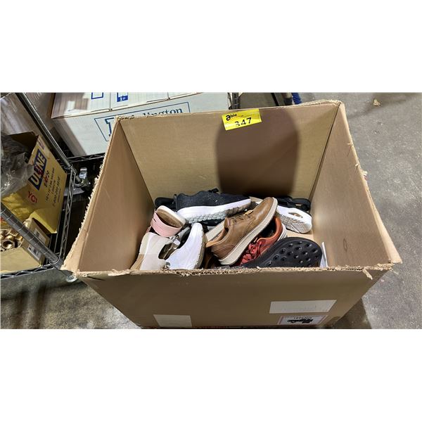 BOX OF ASSORTED NEW SAMPLE SHOES *NO PAIRS*