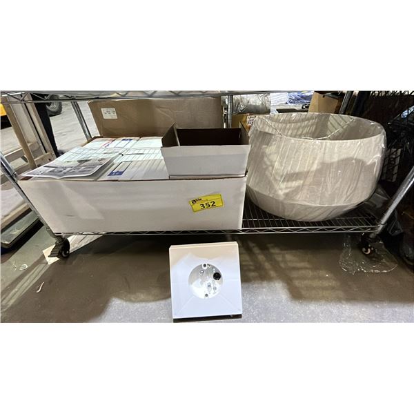 BOX OF *NEW* ARLINGTON FAN & FIXTURE MOUNTING BOXES & A LAMP SHADE