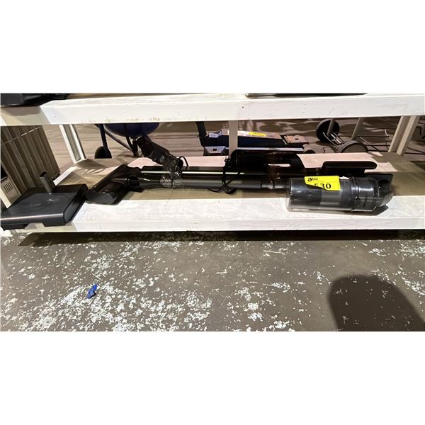 SAMSUNG JET 90 CORDLESS STICK VACUUM WITH CHARGER AND ATTACHMENTS.