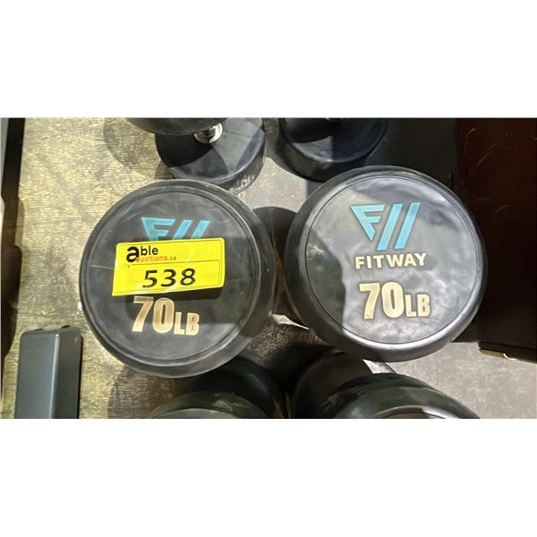 FITWAY 70 LB ROUND PRO-STYLE RUBBER COATED DUMBBELLS