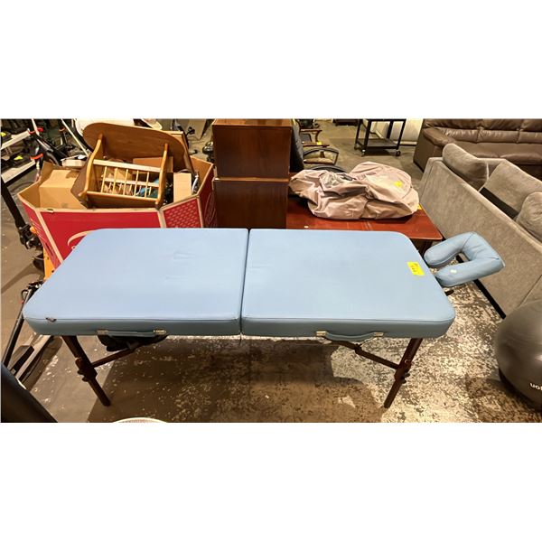 LIGHT BLUE PORTABLE MASTER FOLDING MASSAGE TABLE WITH WOODEN FRAME