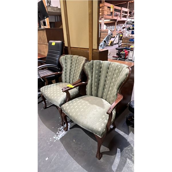 PAIR OF VINTAGE UPHOLSTERED WOODEN ARMCHAIRS