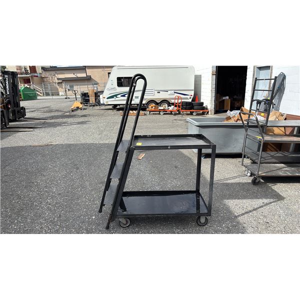 METAL 2-TIER 4-WHEEL LADDER HANDLE PUSH CART