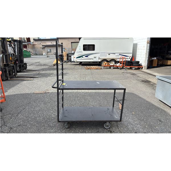 METAL 2-TIER 4-WHEEL PUSH CART WITH BACK GUARD