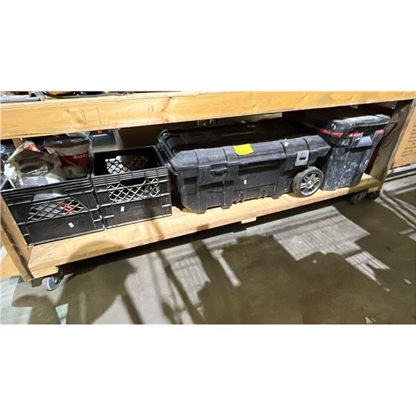 SHELF OF ROLLING TOOL BOXES W/CONTENTS & 2 MILK CRATES