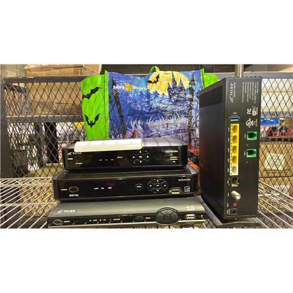 TELUS MODEM & (3) ASSORTED TELUS DIGITAL RECEIVERS