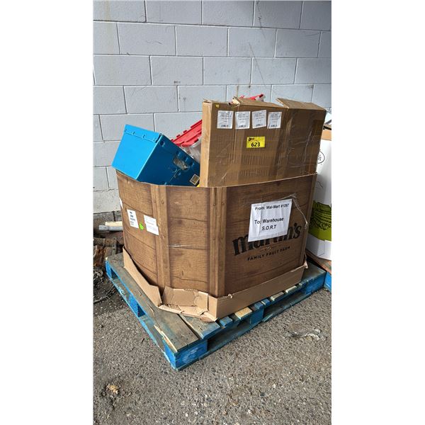 PALLET OF ASSORTED ITEMS INCLUDING; LITTLE TIKES RIDE ON CAR, AIR CONDITIONER REMOTE, LIGHTING & MOR