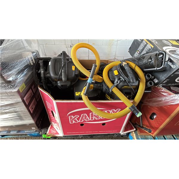 PALLET OF ASSORTED ITEMS INCLUDING; DYSON VACUUM, STANLEY WET/DRY VACUUMS, TOWER FAN & MORE