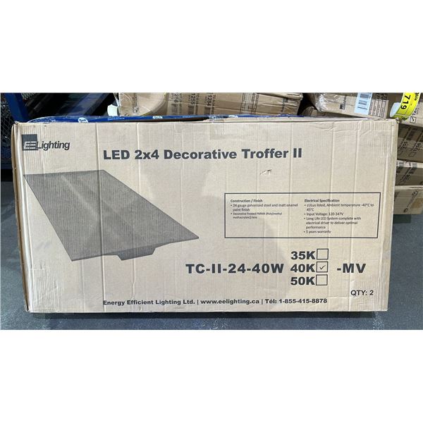 BOX OF 2 EE LIGHTING LED 2X4 DECORATIVE TROFFER II LIGHTS: MODEL TC-II-24-40W40K-MV