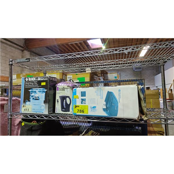 BLACK & DECK FOOD STEAMER/RICE COOKER, SALTON ELECTRIC KETTLE & GEORGE FOREMAN GRILL