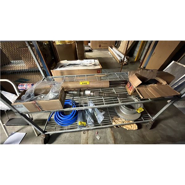 BOX OF LARGE METAL PUNCHES, 20LB DUMBBELL, FIRESTOP PUTTY & MORE