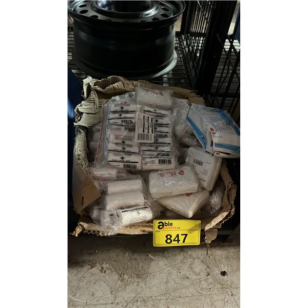 BOX OF SMALL FIRST AID KITS & GAUZE