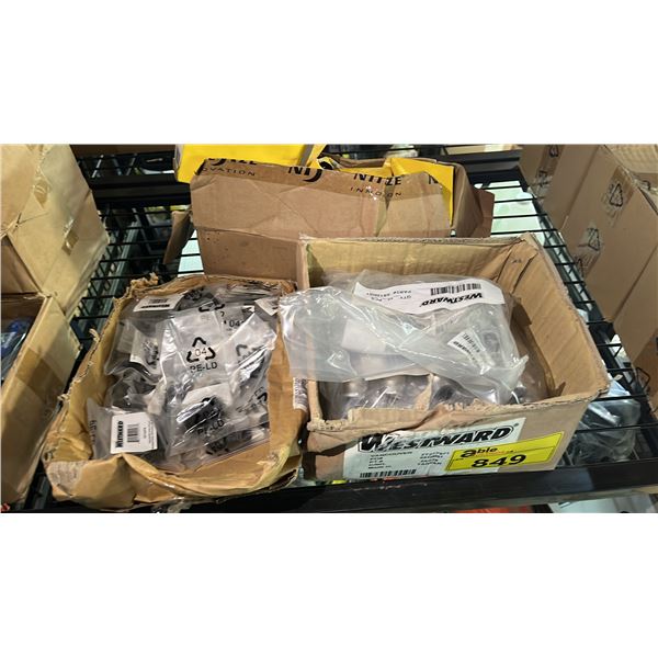 3 BOXES OF ASSORTED ITEMS INCLUDING; WESTWARD SOCKET BITS & HUBBEL TWIST-LOCK WATER TIGHT SHROUDS