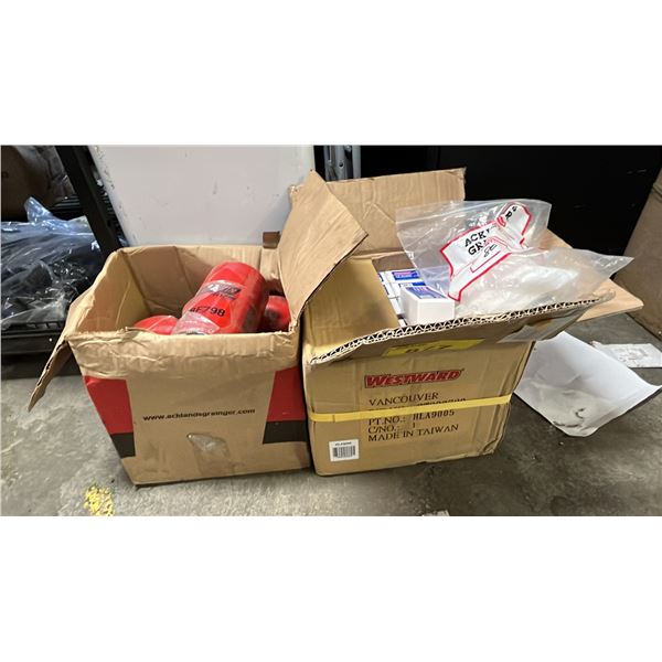 BOX OF THREADED BOLTS, WESTWARD 5/16" HEX SHANKS & BOX OF BALDWIN OIL FILTERS