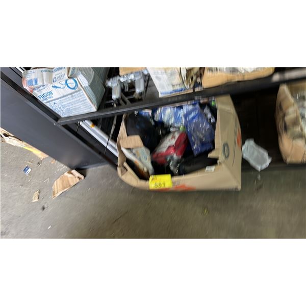SHELF OF ASSORTED ITEMS INCLUDING; WORK GLOVES, HARDHAT, EAR PROTECTION SETS & MORE