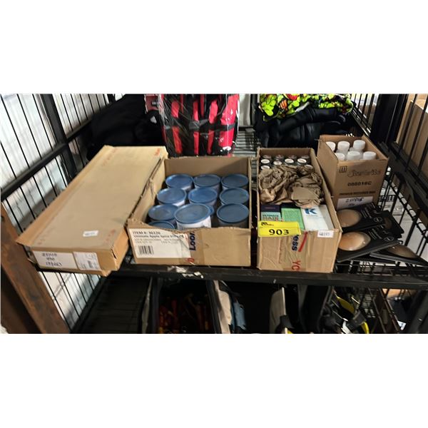 SHELF OF ASSORTED ITEMS INCLUDING; MEN'S HAIR PRODUCT, 2 DRAWERS, SILICONE PASTIES & MORE
