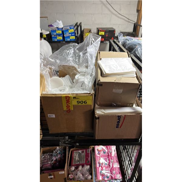 BOX OF THREAD PLASTIC LIDS & 2 BOXES OF SMALL PAPER BAGS