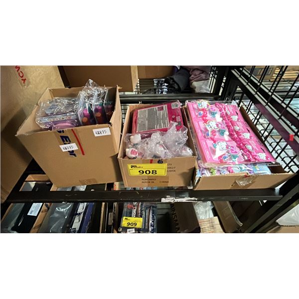 3 BOXES OF ASSORTED HELLO KITTY ITEMS INCLUDING; NAIL SETS, HAIR SETS, FLAVOURED LIP GLOSS SETS &