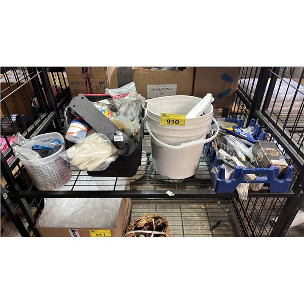 SHELF OF ASSORTED ITEMS INCLUDING; SAFETY KNIFE REPLACEMENT BLADES, TOOL HOLDERS, HEAT SHRINK