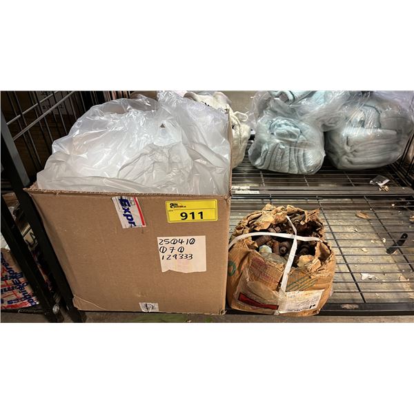 BOX OF 15CC PLASTIC SCOOPS & BOX OF LARGE METAL THREADED BOLTS