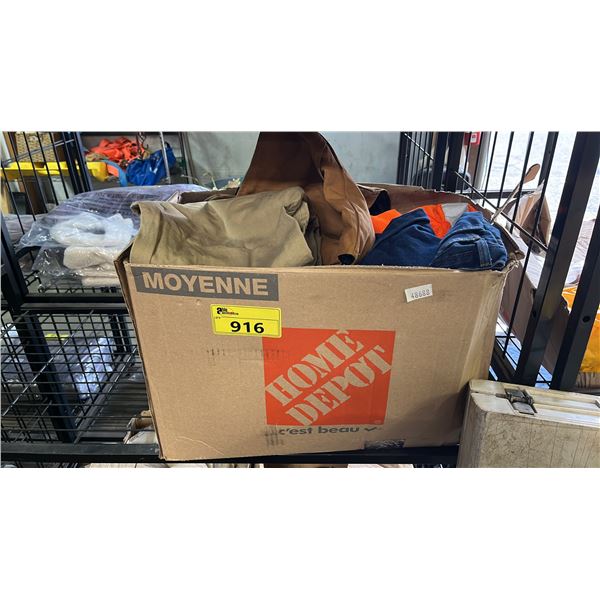 BOX OF CLOTHING INCLUDING; CARHARTT & MORE