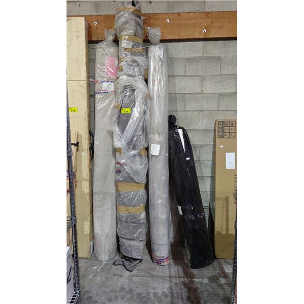3 ASSORTED AREA RUGS & ROLL OF FOAM