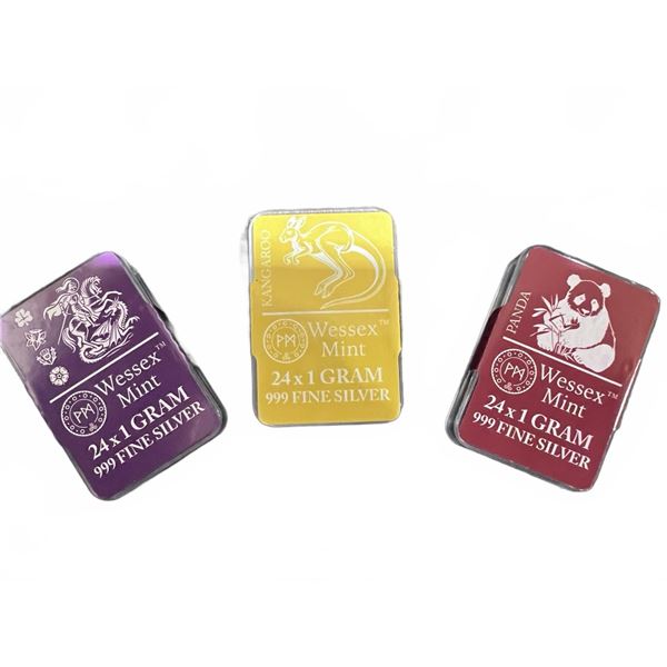 Wessex Mint 24 x 1g .999 Fine Silver Bars Trio Set