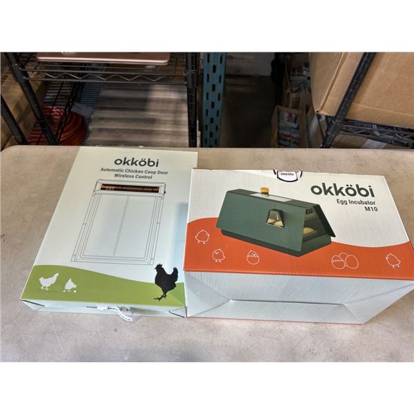 NEW OKKOBI EGG INCUBATOR MODEL M10 AND OKKOBI AUTOMATIC CHICKEN COOP DOOR WITH WIRELESS CONTROL