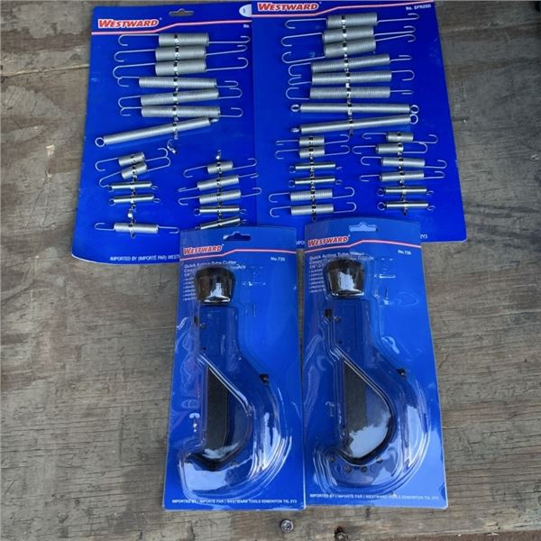 2 NEW WESTWARD TENSION SPRING KITS AND 2 NEW WESTWARD QUICK ACTING TUBE CUTTERS: 1/4" - 2-5/8"