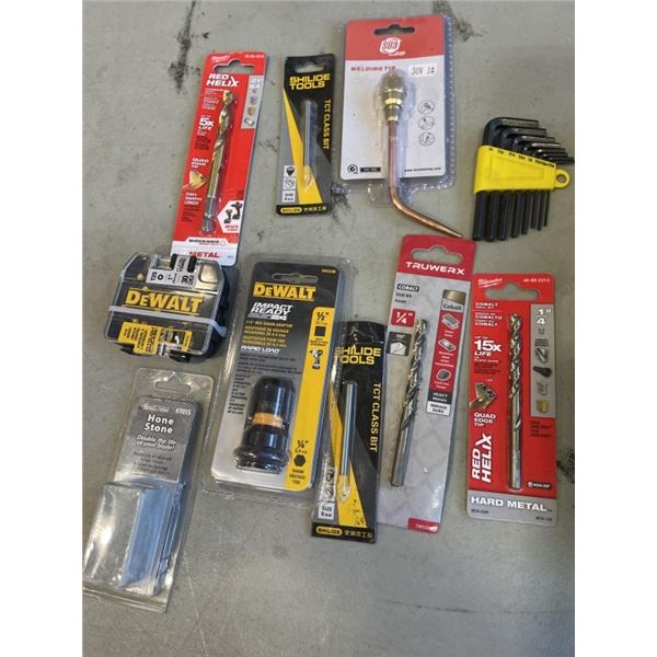 LOT OF NEW ALLEN KEYS, DRILL BITS, HEX SHANK ADAPTER, ETC