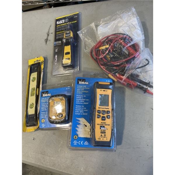 NEW IDEAL VOLT TESTERS, KLEIN TOOLS IMPACT PUNCHDOWN TOOL, LEVEL, AND CABLES