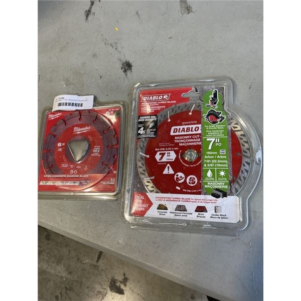 NEW DIABLO 7 INCH MASONRTY BLADE AND NEW MILWAUKEE 6 INCH CONCRETE DIAMOND BLADE