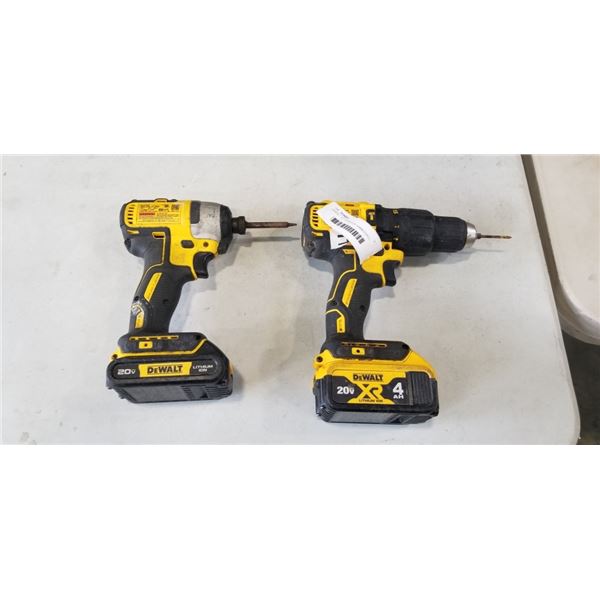 DEWALT 1/2" CORDLESS HAMMERDRILL WITH BATTERY AND DEWALT 1/4" CORDLESS IMPACT DRIVER WITH BATTERY